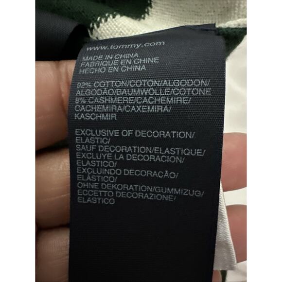 Tommy Hilfiger Argyle Cotton Cashmere V-Neck Pullover Sweater Green Size Medium - Picture 8 of 8